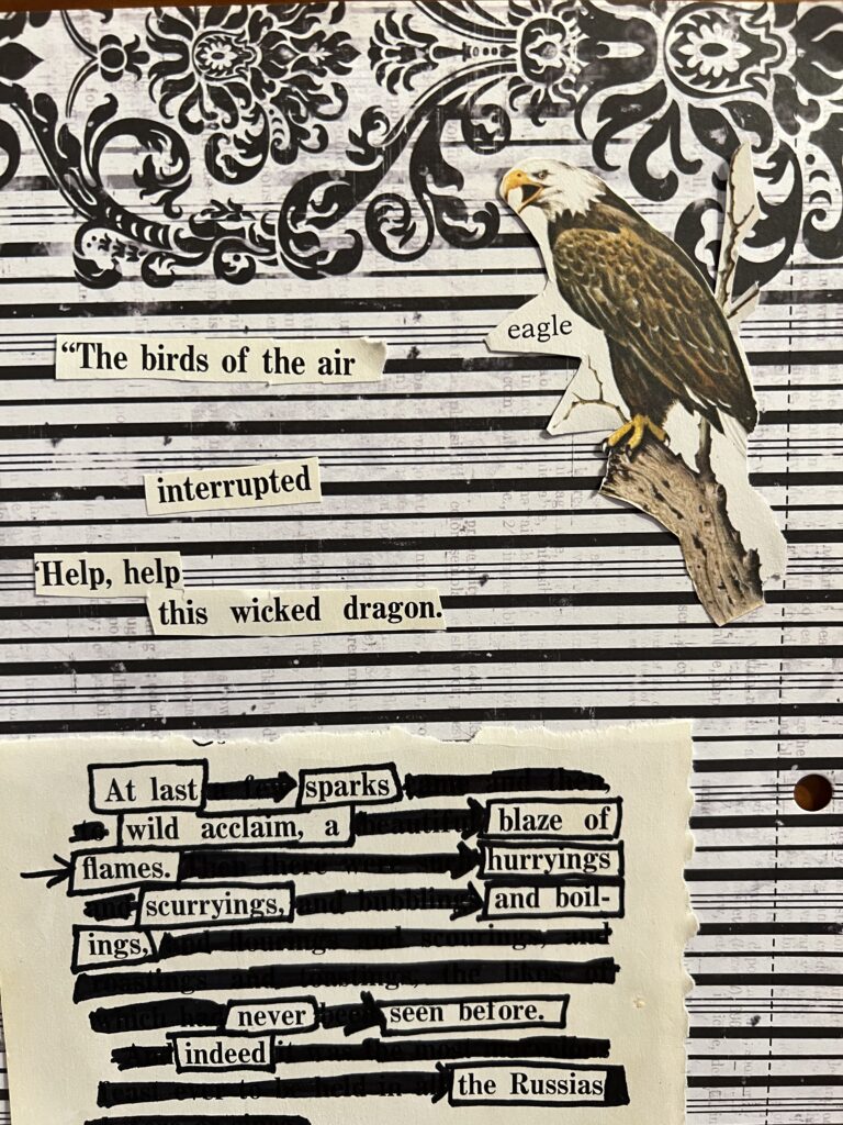 Close up of section with eagle cut out and birds of the air text. 